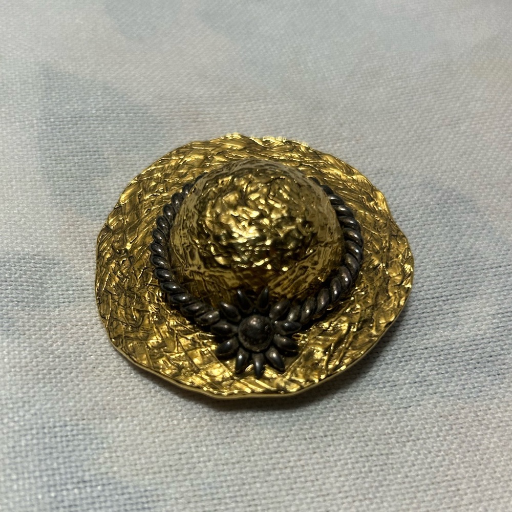 Vintage Premier Designs Silver Tone & Gold Tone Dress Up Sun Hat Pin Brooch